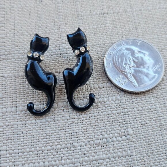 Black Cat Earrings Vintage Fashion Jewelry Earrings Crystals Accent Earrings - Picture 11 of 11